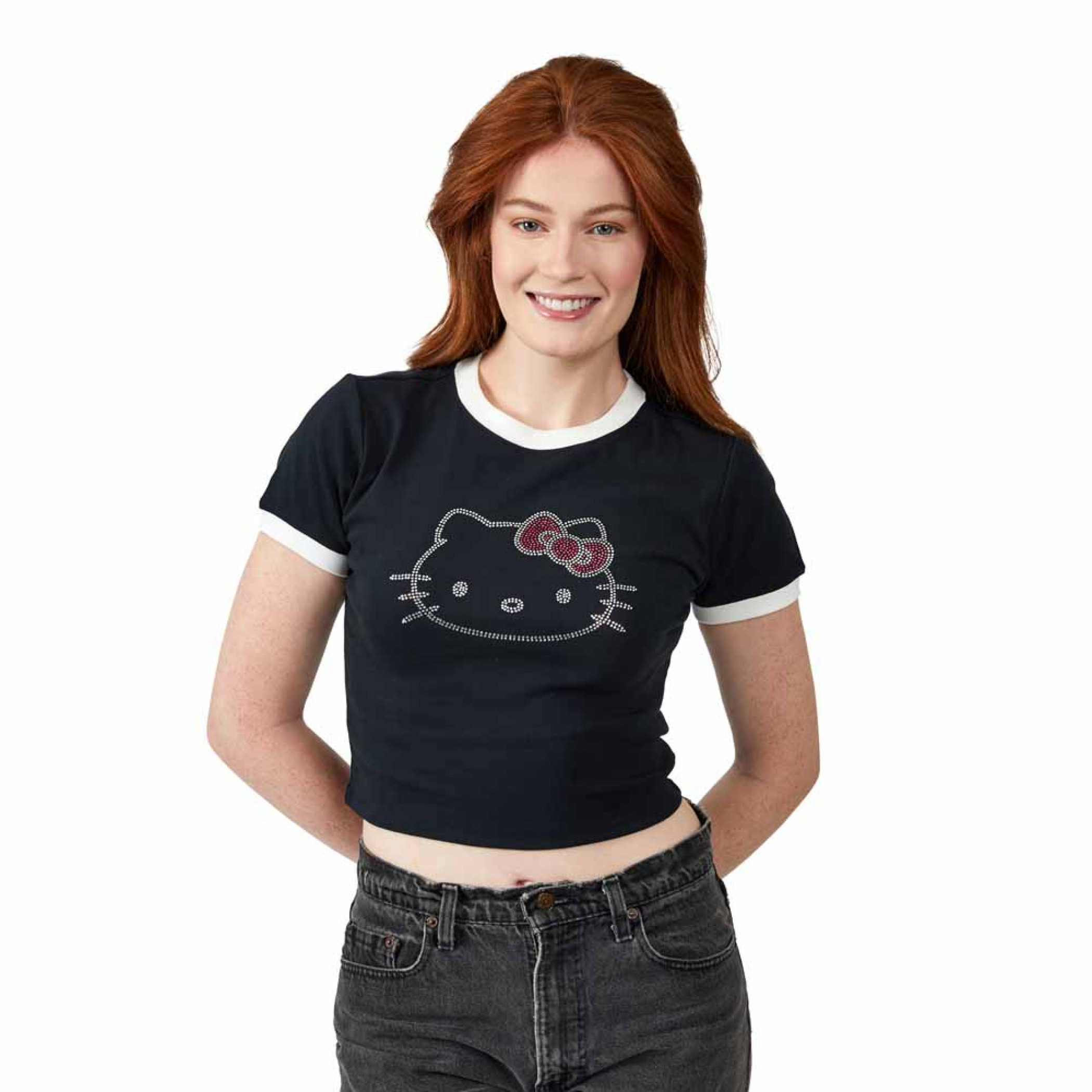 Stavi Hello Ringer Product image 0 for Hello Kitty Rhinestones Junior's Contrast Ringer T ...