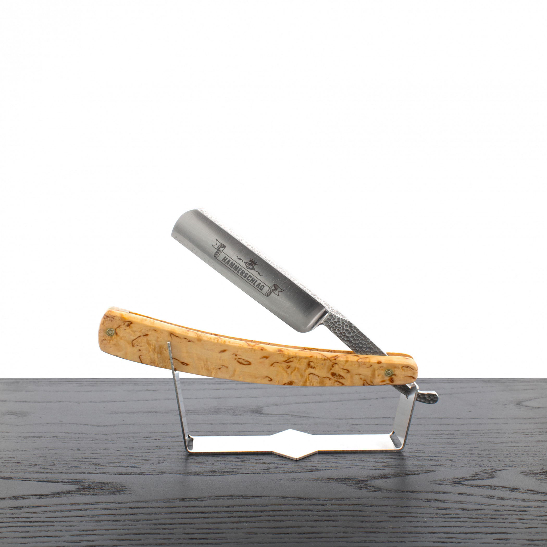Product image 0 for G&F Hammerschlag Curly Birch Handled with Hammer Finish Straight Razor