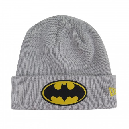 Batman バットマン ロゴ キャップ グレー Batman Symbol Patch on Gray Cuff New Era Beanie - SuperHeroStuff