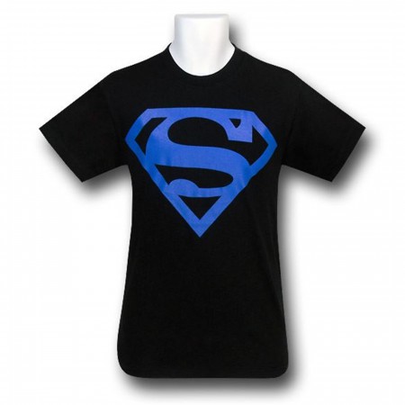 Superman Blue Symbol Black T-Shirt SuperHeroStuff