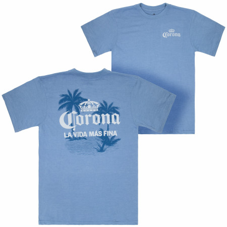 Corona Extra La Vida Mas Fina Palm Trees Front and Back Print T