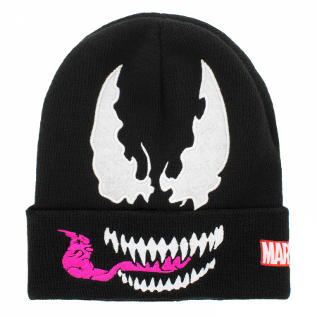Marvel Venom Intarsia Roll Down Cuff Beanie Hat, Black, One