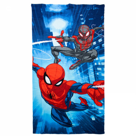 Spider-Man and Miles Morales Web Swinging Beach Towel - SuperHeroStuff