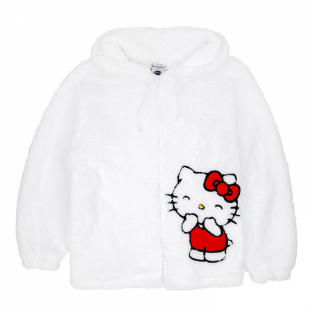 Hello Kitty Sewn On Ears and Bow Zip-Up Fuzzy Hoodie with Applique