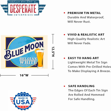 Product image 1 for Blue Moon Belgian White Label Tin Sign