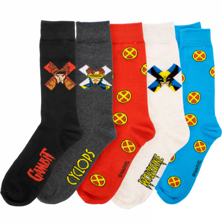 X-Men Characters and Logos 5-Pair Pack of Crew Socks - SuperHeroStuff