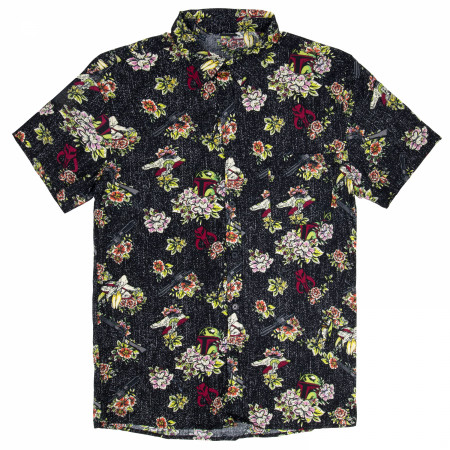 Star Wars Boba Fett Hawaiian Print Button Down Shirt SuperHeroStuff