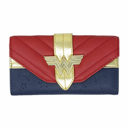Bioworld Wonder Woman DC Comics Logo Women's Snap Wallet - Red, Medium, 10 Card Slots, PU Leather