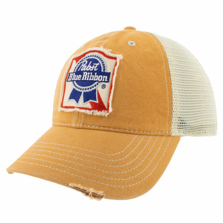 Pabst Blue Ribbon Patch Distressed Mesh Back Hat - WearYourBeer