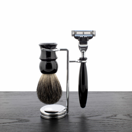 GOLDDACHS Black & Silver 3-Piece Shaving Set