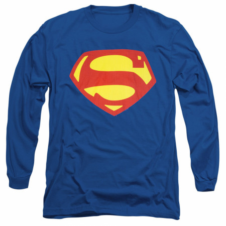 Superman 1952 Wide Shield on Blue Adult Long-Sleeve T-Shirt