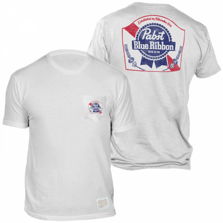 Pabst Blue Ribbon Beer Front and Back Print Pocket T-Shirt