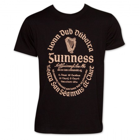 Guinness Men's Premium Black T-Shirt - Distressed Gaelic Label, 100% Cotton, Vintage Look