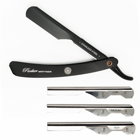 Product image 1 for Parker PTABK Stainless Steel Adjustable Straight Razor, Black