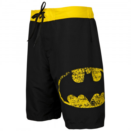 Batman Symbol Heather Black Board Shorts - SuperHeroStuff