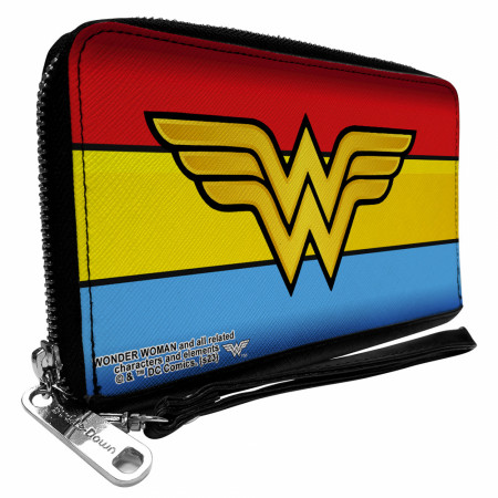 ★you a use★ Wonder wallet Wine Wonder Woman Logo Striped PU Leather Zip Around Wallet