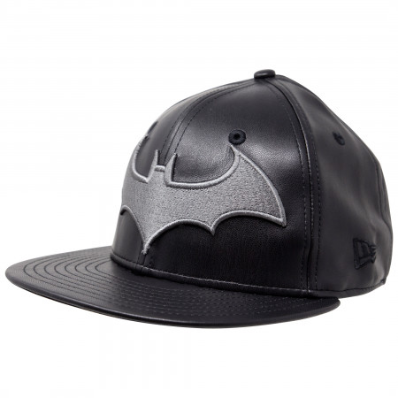 Batman Black Leather New Era 59Fifty Fitted Hat - SuperHeroStuff