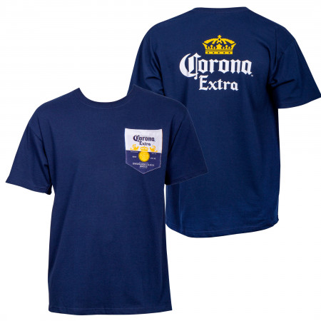 Corona Extra Front and Back Label Pocket T-Shirt - WearYourBeer