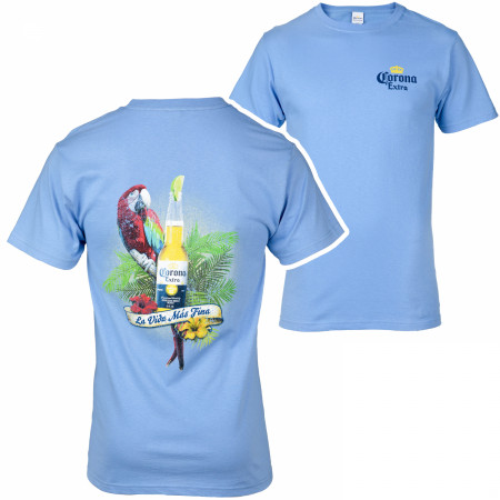 Corona Extra Parrot La Vida Mas Fina Blue Front and Back T-Shirt