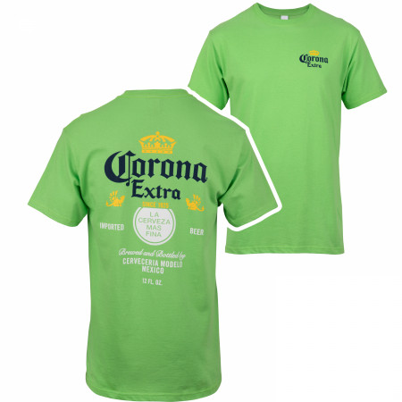 Corona Extra Label Vivid Lime Front and Back Print T-Shirt