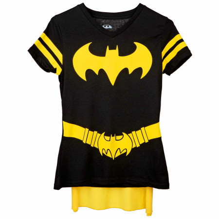 Batgirl Costume V-Neck T-Shirt with Detachable Cape - SuperHeroStuff